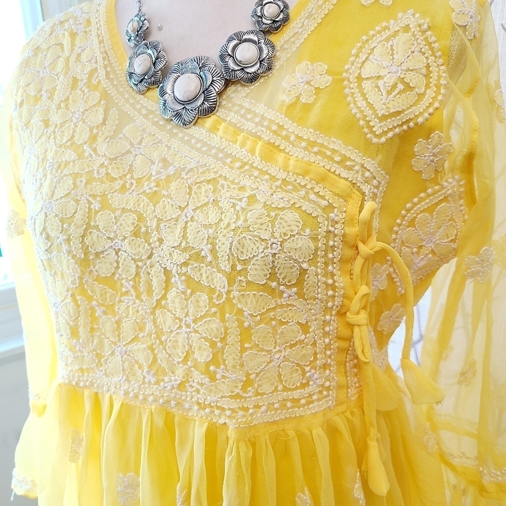 Yellow chikankari Anarkali maxi kurti dress - Picture 2 of 6